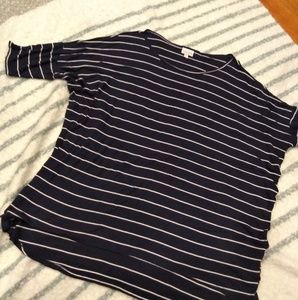 LuLaRoe Hi-Lo Navy Blue & White Striped Dolman Top